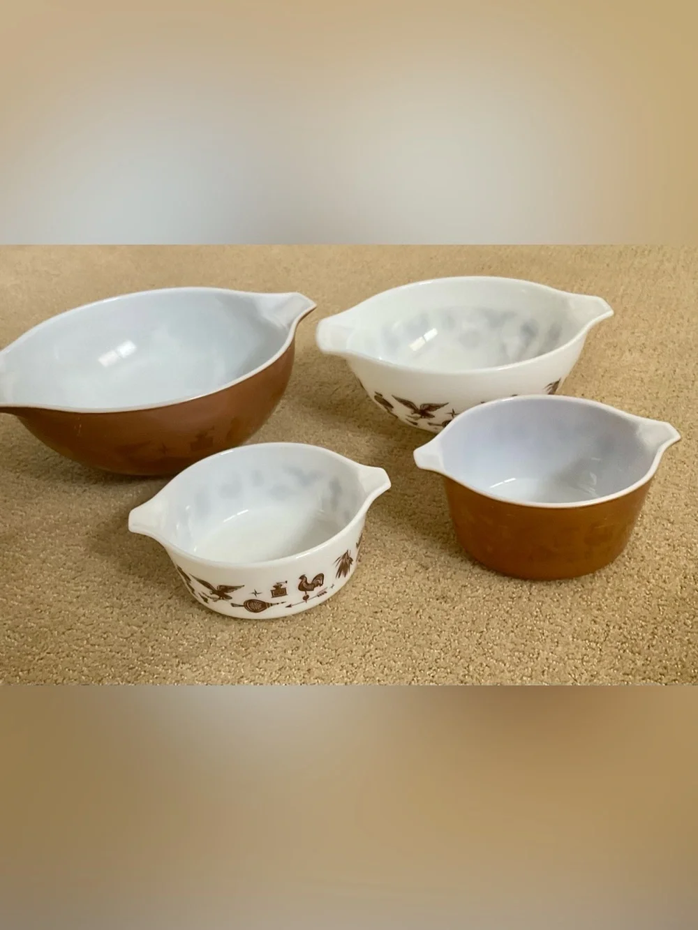 Vintage Pyrex Early American Cinderella Nesting Bowls Set 441 442 443 444